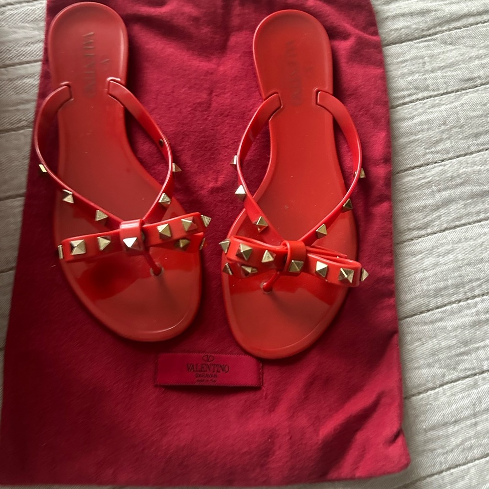 Valentino Garavani Rockstud Jelly Flip Flop Red Size 38